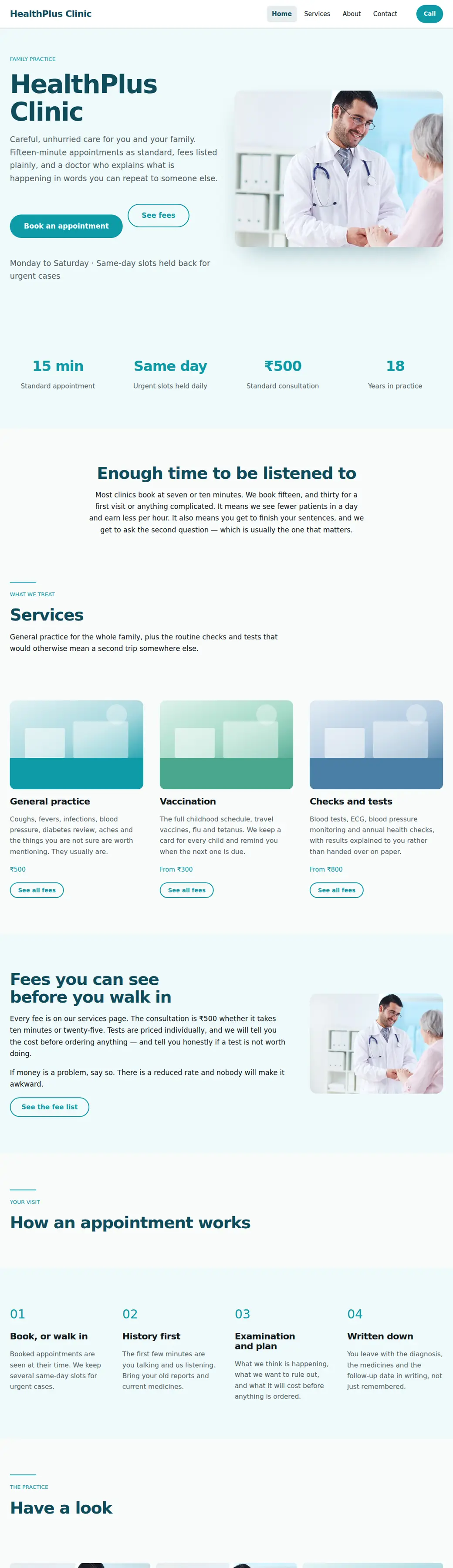 The Clinic template, shown as a finished website
