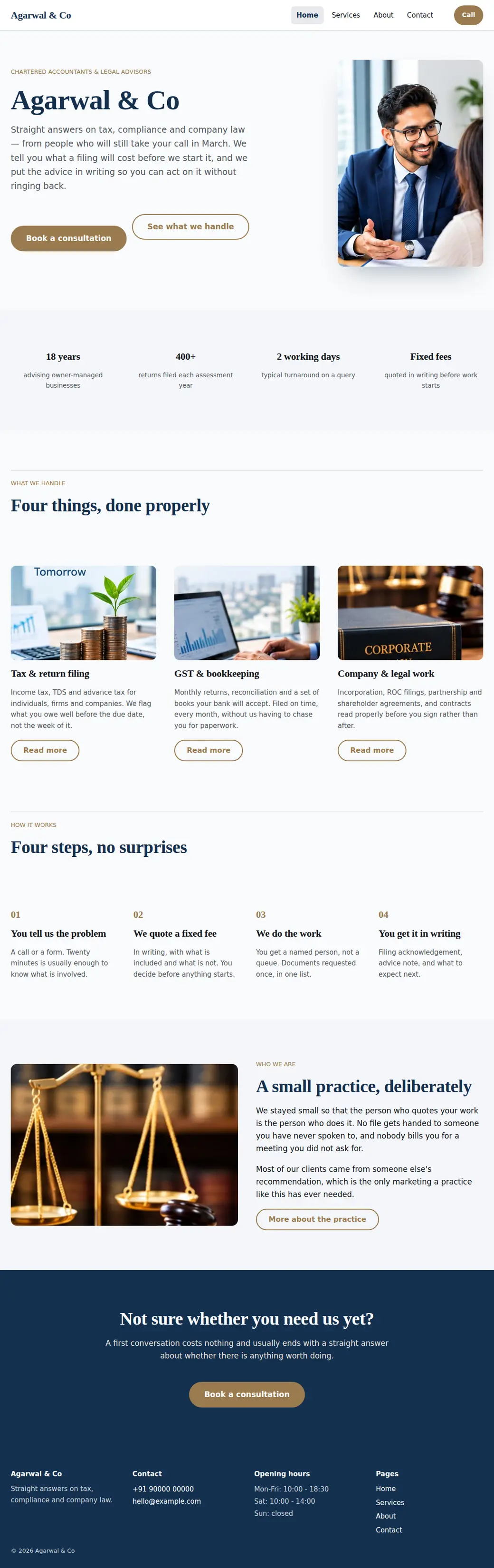 The Chartered Accountant & Legal template, shown as a finished website